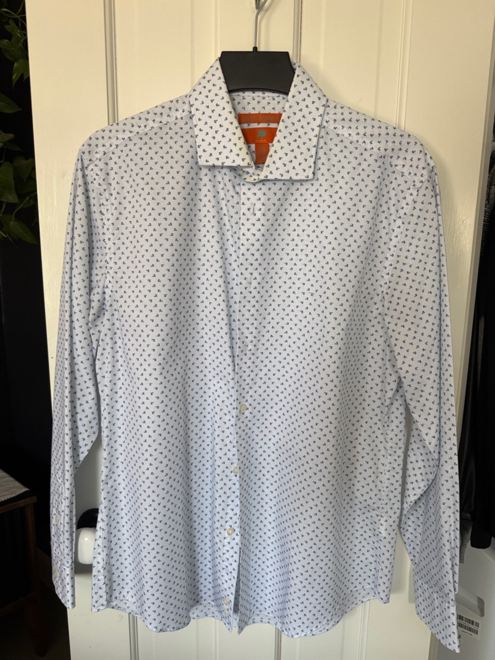 Egara Light Blue Dress Shirt with Navy Micro-Print